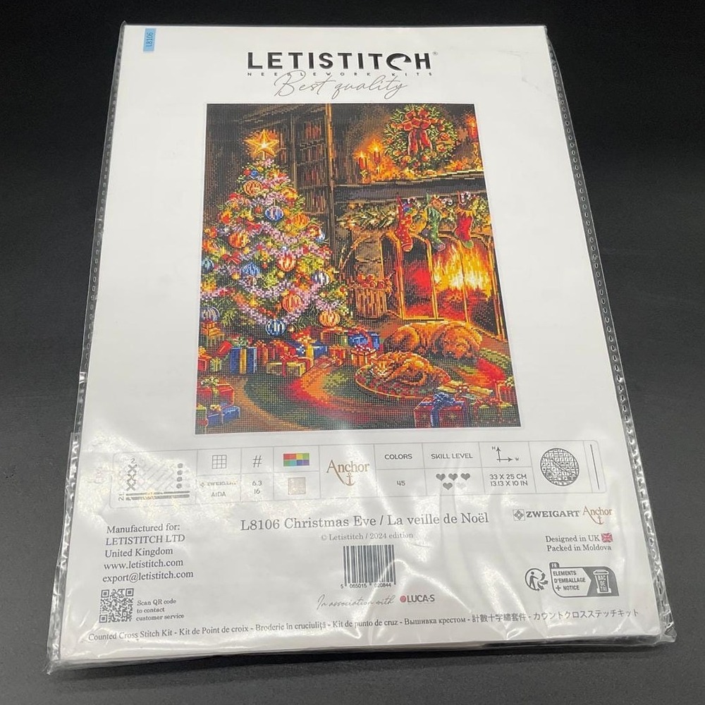 Letistitch Christmas Eve Cross Stitch Kit Aida Anchor Holiday Fireplace Scene
